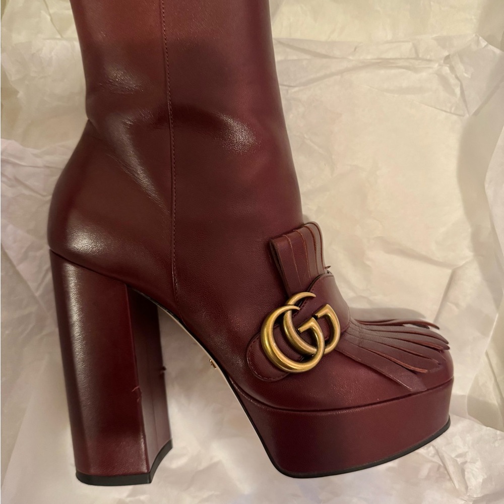 Authentic Gucci Marmont Fringe Platform Ankle Boots - Picture 3 of 11